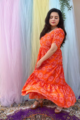 Printed orange georgette midi